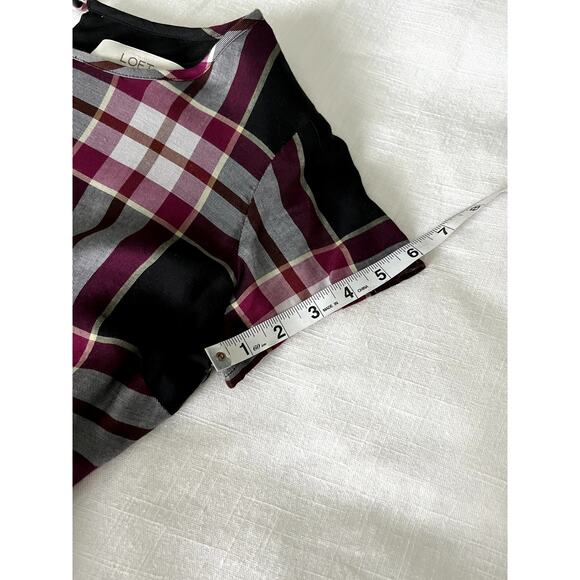 LOFT Women's Petit Mini Dress Short Sleeves Size 00P Plaid - Picture 10 of 10